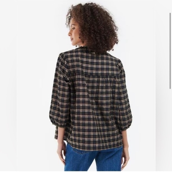 NWT BARBOUR Lorelie Seersucker Blouse in Praline Check Size 8 - Picture 14 of 14